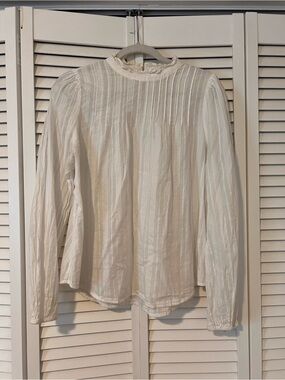 100% Cotton a.n.a Cream Ruffle-Yoke Long Sleeve Blouse